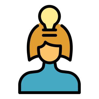 Yaratıcılık simgesi ana hat vektörü. Fikir ampulü. Yaratıcı çözüm rengi düz