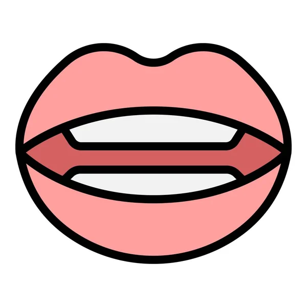 歯の関節アイコンアウトラインベクトル 口の舌 言語療法の色フラット — ストックベクタ