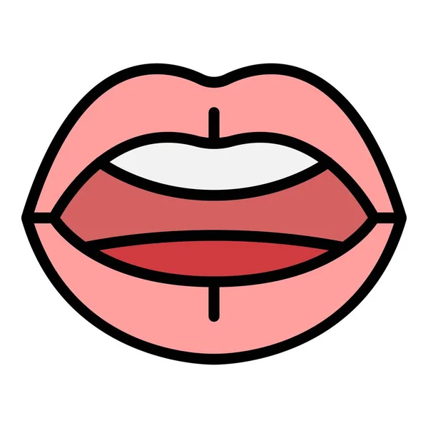 口の同期アイコンアウトラインベクトル アルファベットの表現 リップアニメカラーフラット — ストックベクタ