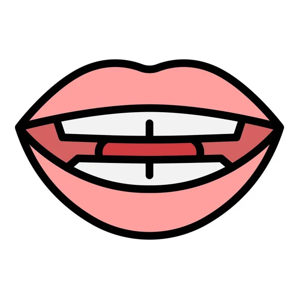 音声同期アイコンアウトラインベクトル 口の発音 口唇の色フラット — ストックベクタ