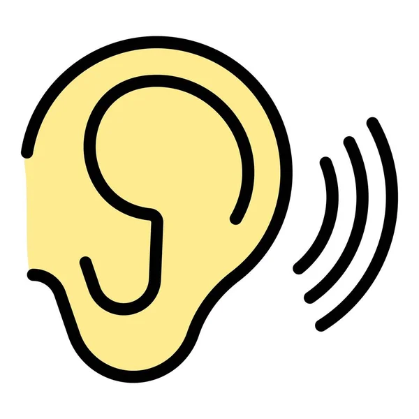 耳の集中アイコンの輪郭ベクトル 気をつけて 音の知覚色フラット — ストックベクタ