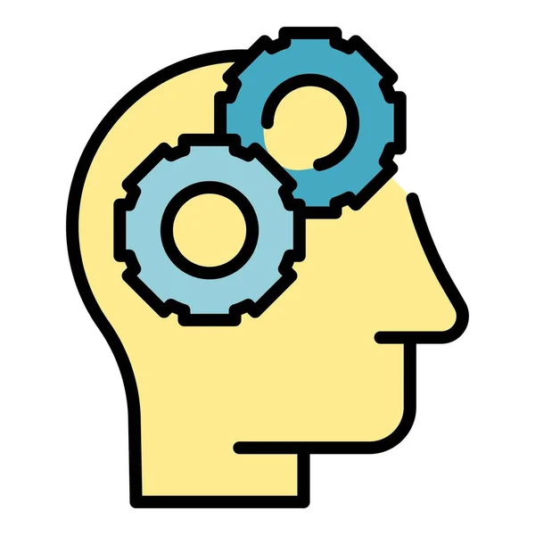 脳思考アイコンアウトラインベクトル 健康プロセス 視覚認識カラーフラット — ストックベクタ