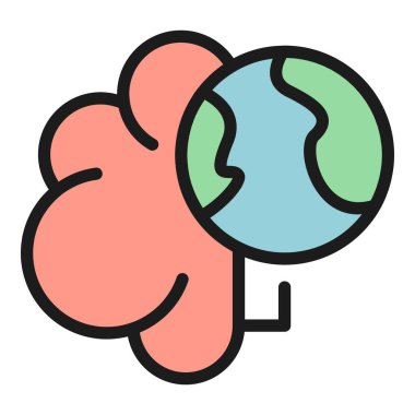 Genel bellek simgesi ana hatları vektörü. Beyin. Dijital zeka rengi düz