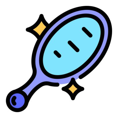 Güzellik aynası ikonu ana hat vektörü. Makyaj yansıması. Kozmetik çerçeve rengi düz