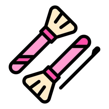 Kozmetik fırça ikonu ana hatları vektörü. Güzellik makyajı. Kozmetik bakım rengi düz