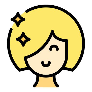 Güzellik salonu müşterisi ikon ana hatları vektörü. Kadın saç stili. Salon sanatçısı rengi düz