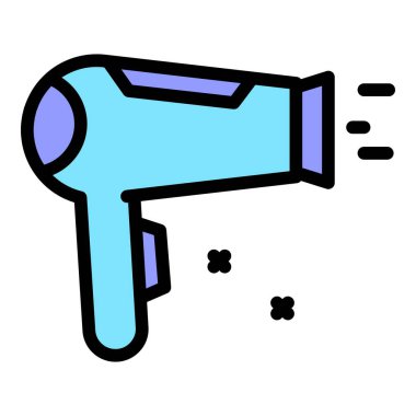 Saç kurutma ikonu ana hatları vektörü. Güzellik salonu. Moda ekipmanı rengi düz