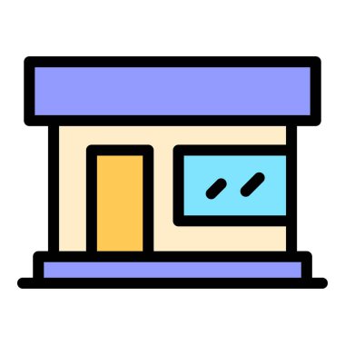 Salon binası ikonu ana hatları vektörü. Güzellik salonu. Berber dolabı rengi düz