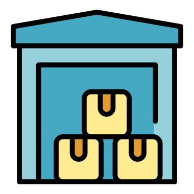 Depo ikonu ana hat vektörü gönderiliyor. Kargo deposu. Teslimat kutusu rengi düz