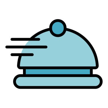 Yemek dağıtım ikonu ana hatları vektörü. Yemek siparişi. Hızlı servis rengi düz