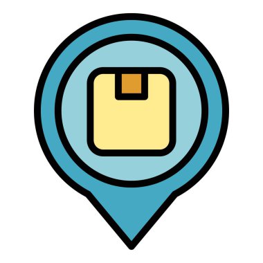 Paket konumu ikon ana hatları vektörü. Kargo dağıtımı. Nakliye hizmeti rengi düz