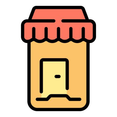 Dijital dükkan ikonu ana hatları vektörü. İnternetteki mağaza. İnternet satışı rengi düz