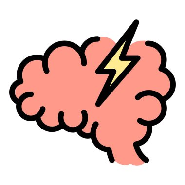 Baş ağrısı simgesi ana hatları vektörü. Beyin ağrısı. Baş dönmesi rengi düz