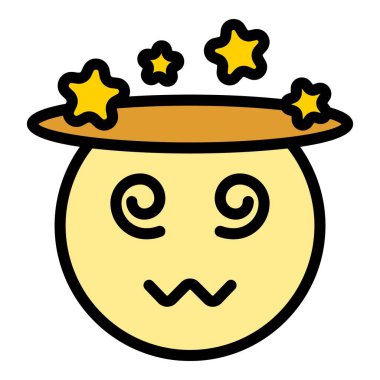 Baş dönmesi emoji simgesi ana hatları vektörü. Baş döndürücü sarmal. Hasta yüz rengi düz