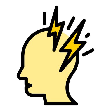 Baş ağrısı bozukluğu ikonu ana hatları vektörü. Beyin anksiyetesi. Baş dönmesi rengi düz