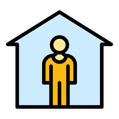 Ev ikonu ana hatları vektörüne dikkat et. Virüs önleme. Salgın karantina rengi düz