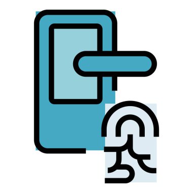 Kapı parmak izi ikonu ana hat vektörü. Kilit girişi. Kod gizlilik rengi düz