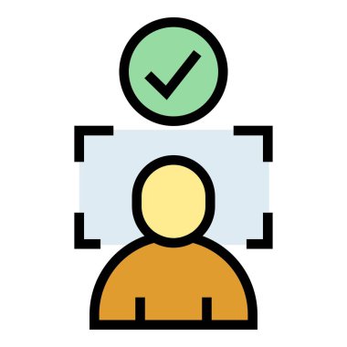 Yüz tanıma ikonu ana hat vektörü. Biyometrik algılama. Parmak izi rengini tara