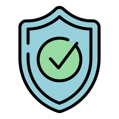 Kimyasal kalkan ikonu ana hat vektörü. Güvenlik koruması. Güvenli ilaç rengi düz