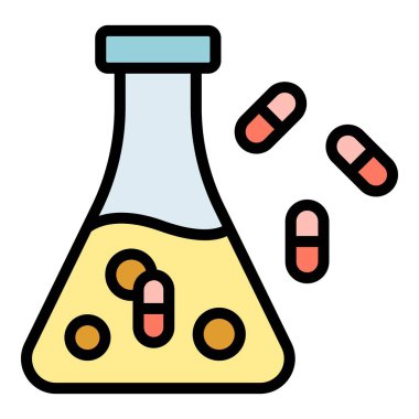 Tıbbi matara ikonu ana hat vektörü. Laboratuvar kimyası. Bilim laboratuarı rengi düz