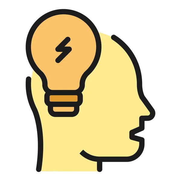 Head Lightbulb Icon Outline Vector Bulb Idea Human Brain Color — Stock Vector