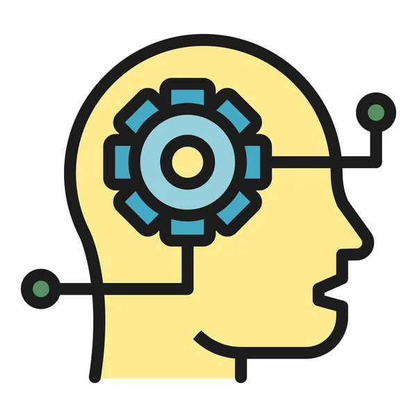 Gear Mind Icon Umreißt Vektor Menschliches Gehirn Kopf Verarbeitet Farbe — Stockvektor