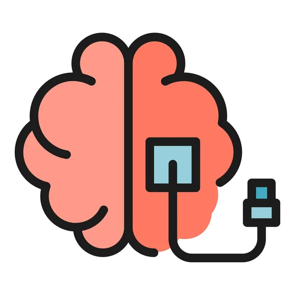 大脑Usb图标轮廓向量 电缆的想法 人脑颜色扁平 — 图库矢量图片