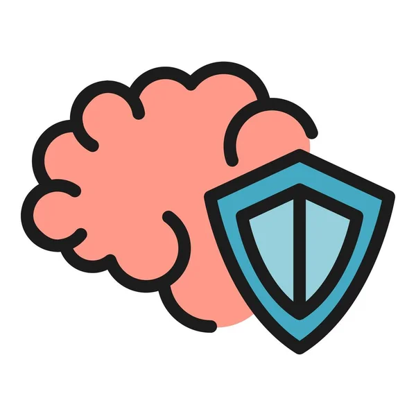 Icono Escudo Cerebral Contorno Vector Salud Mental Color Mente Seguridad — Vector de stock