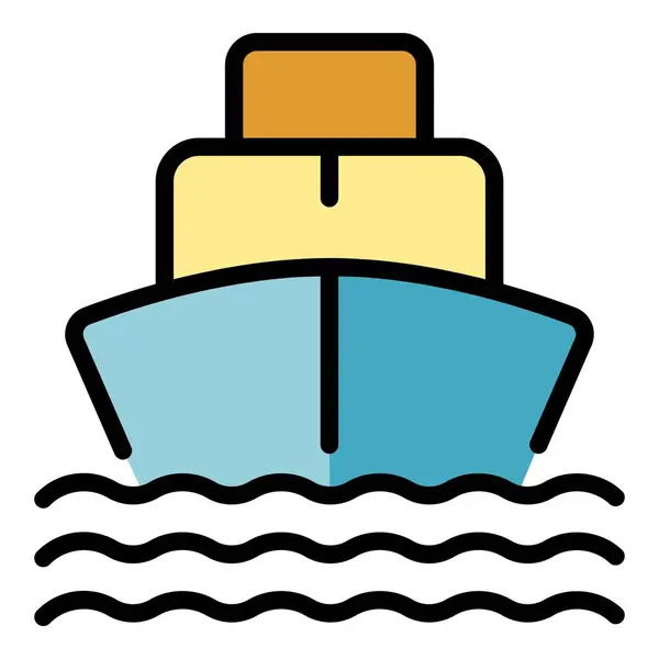 海运图标勾勒出病媒 船货颜色扁平 — 图库矢量图片