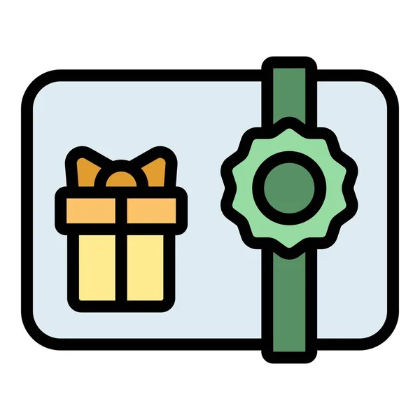 Geschenkkarte Symbol Umrissvektor Verkaufszertifikat Discount Geschenk Farbe Flach — Stockvektor