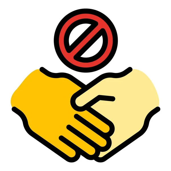 Ingen Handskakning Ikon Kontur Vektor Förebyggande Korona Kontakt Förbjuden Färg — Stock vektor