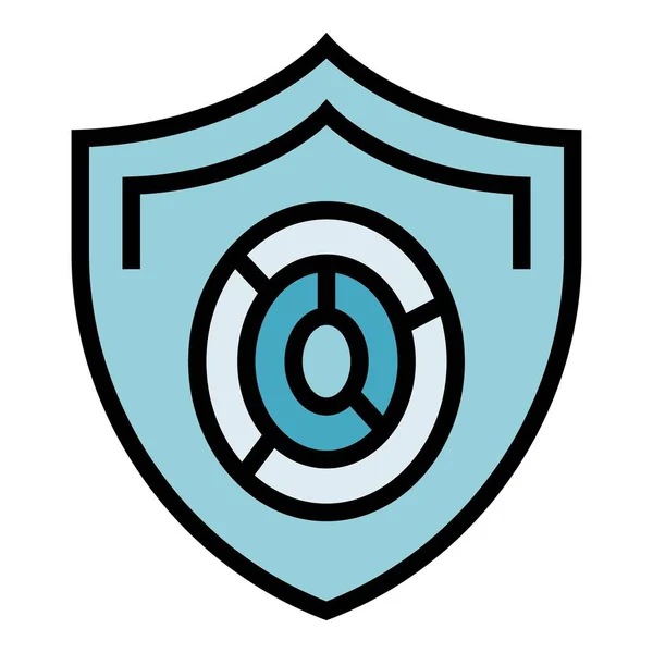 Escudo Ícone Impressão Digital Contorno Vetor Fechadura Cibernética Cor Segurança — Vetor de Stock