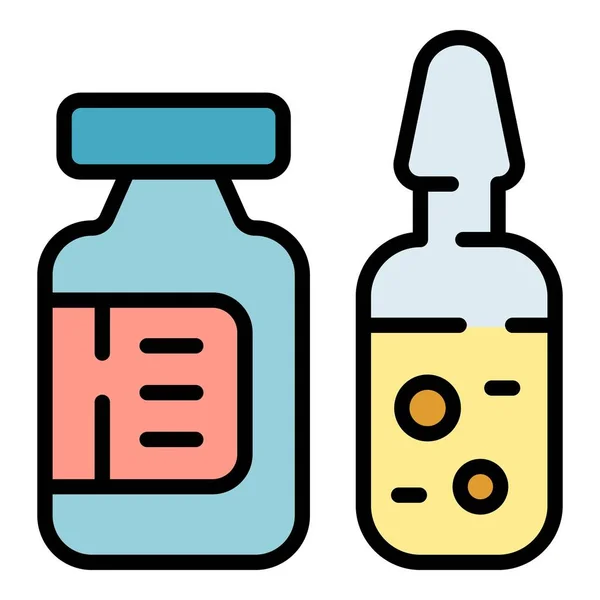Ikona Leków Medycznych Zarysowuje Wektor Leczenie Farmakologiczne Kolor Dawki Butelki — Wektor stockowy