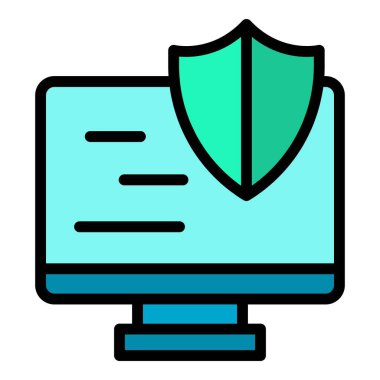 Etkin ativirüs ikonu ana hatları vektörü. Antivirüs güvenliği. Kalkan koruma rengi düz