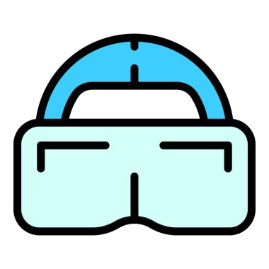 Vr kulaklık simgesi ana hatlı vektör. Sanal platform. Dijital gerçeklik rengi düz