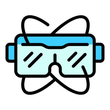 Mobil gözlük ikonu ana hatları vektörü. VR platformu. Dijital gerçeklik rengi düz