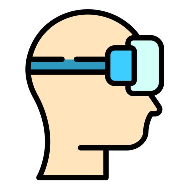 İcat VR gözlük ikonu ana hatları vektörü. Dijital platform. Sanal gerçeklik rengi düz