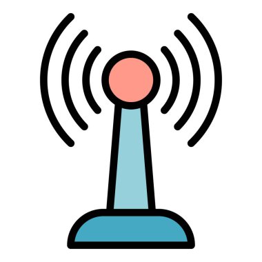 Radyo kulesi sahtekarlık ikonu ana hatları vektörü. Güvenliği durdurun. Para anahtarı rengi düz