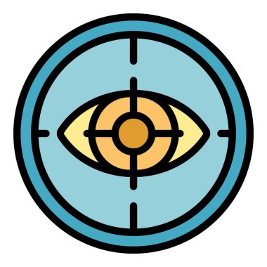 Siber göz ikonu ana hat vektörü. Dolandırıcılık. Güvenli anahtar rengi düz