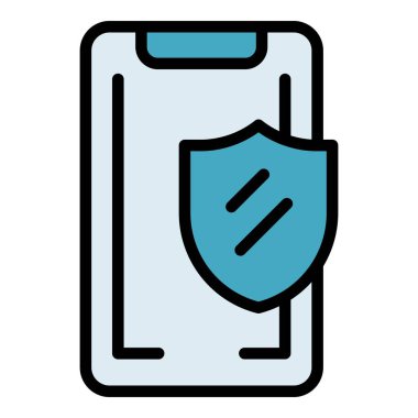 Akıllı telefon güvenlik ikonu ana hatları vektörü. Güvenliği durdurun. Siber anahtar rengi düz