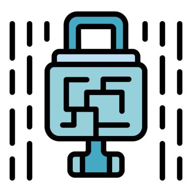 Siber kilit simgesi ana hat vektörü. Güvenli anahtar. Hacker sistem rengi düz