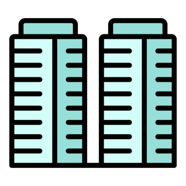 Çok katlı apartman ikonu ana hatları vektörü. Şehir bloğu. Ev endüstrisinin rengi düz