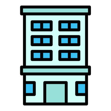 Çoklu katlı perspektif simgesi ana hatlı vektör. Şehir binası. Ev bloğu rengi düz