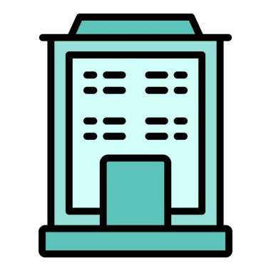 Çoklu katlı simge taslak vektörü. Şehir binası. Ev bloğu rengi düz