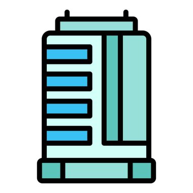 İş çoklu katlı ikon ana hatları vektörü. Şehir bloğu. Sanayi evi rengi düz