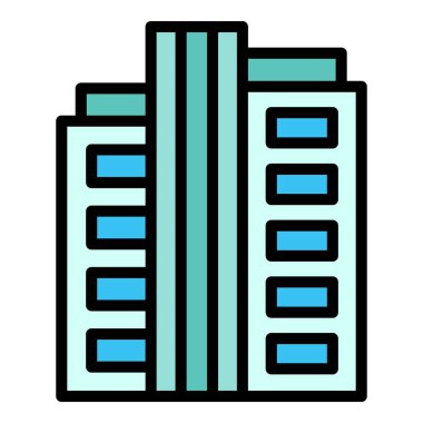 Çok katlı ikon ana hatlı vektör. Şehir binası. Ev bloğu rengi düz