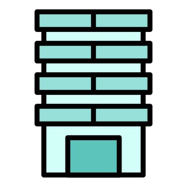 Yerleşik çoklu katlı ikon ana hatları vektörü. Şehir bloğu. Ev inşa rengi düz