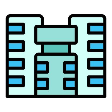 Çok katlı pencere simgesi ana hatlı vektör. Şehir bloğu. Daire binasının rengi düz