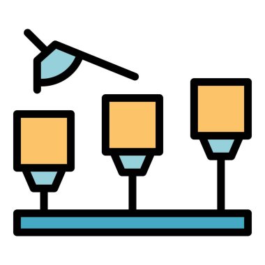 Fabrika üretim ikonu ana hatları vektörü. Sanayi binası. Makine teknolojisi rengi düz