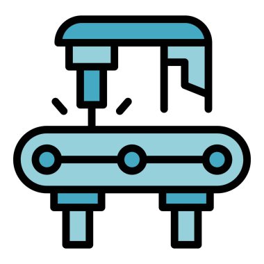 Fabrika ekipmanı ikonu ana hat vektörü. Endüstri makineleri. Üretim süreci rengi düz